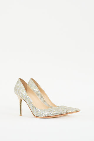 Jimmy Choo Silver 
Gold Glitter Abel 100mm Pump