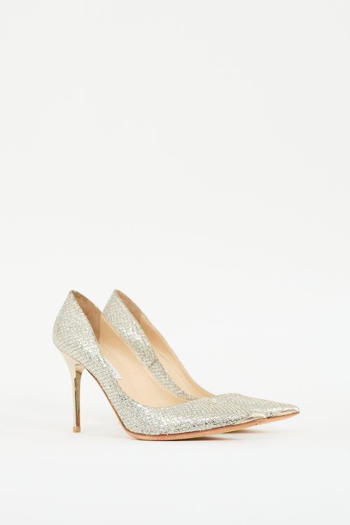 Jimmy Choo Silver 
Gold Glitter Abel 100mm Pump