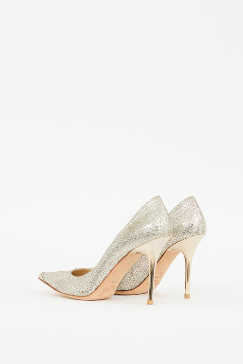 Jimmy Choo Silver 
Gold Glitter Abel 100mm Pump