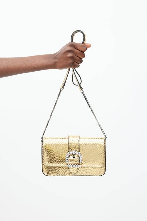 Jimmy Choo Gold Cheri Embossed Crystal Bag