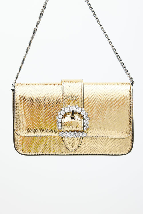 Jimmy Choo Gold Cheri Embossed Crystal Bag