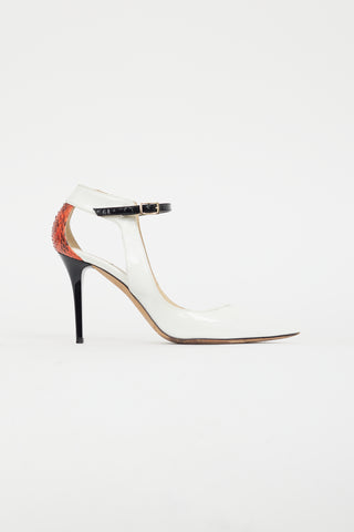 Jimmy Choo White 
Multicolour Textured Patent Heel