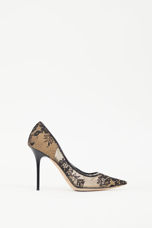 Jimmy Choo Beige 
Black Lace Agnes Heel