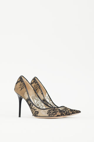 Jimmy Choo Beige 
Black Lace Agnes Heel