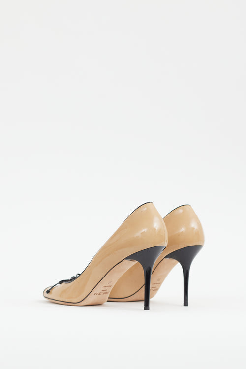 Jimmy Choo Beige 
Black Patent Peep Toe Pump