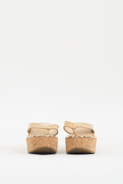 Jimmy Choo Beige Patent 
Cork Pathos Wedge Sandal