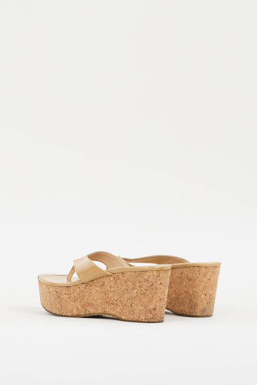 Jimmy Choo Beige Patent 
Cork Pathos Wedge Sandal