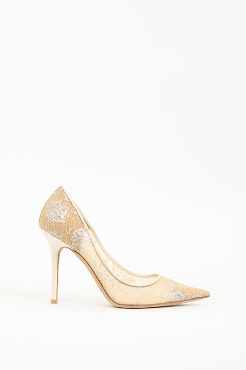 Jimmy Choo Beige 
Silver Lace Romy Pump