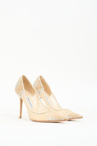 Jimmy Choo Beige 
Silver Lace Romy Pump