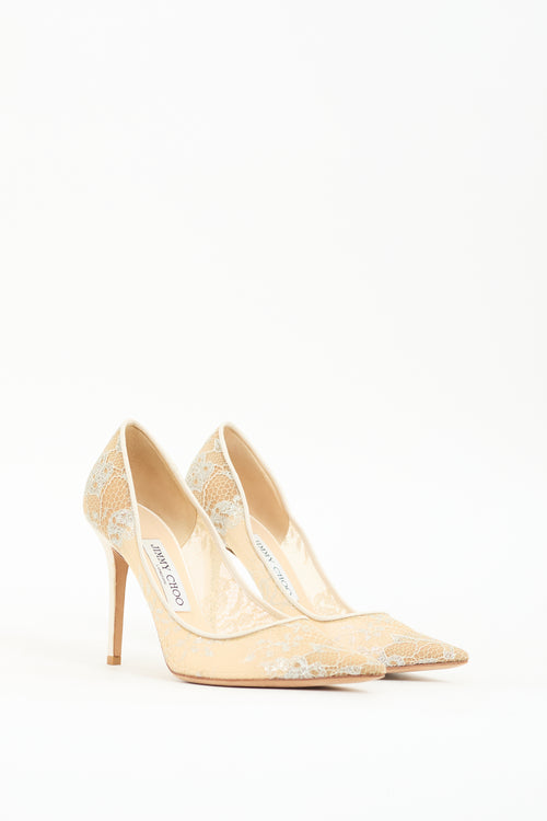 Jimmy Choo Beige 
Silver Lace Romy Pump