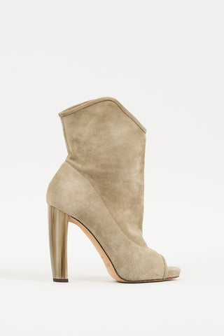 Jimmy Choo Beige Suede Maja Peep Toe Heeled Boot