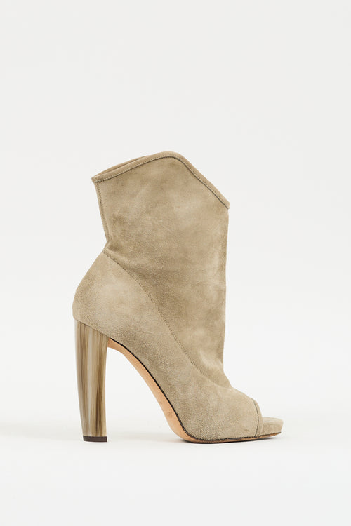 Jimmy Choo Beige Suede Maja Peep Toe Heeled Boot