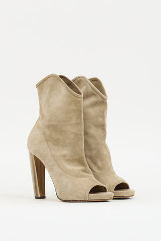 Jimmy Choo Beige Suede Maja Peep Toe Heeled Boot