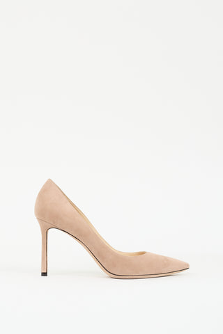 Jimmy Choo Beige Suede Romy 85 Pump