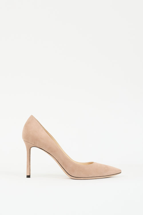 Jimmy Choo Beige Suede Romy 85 Pump