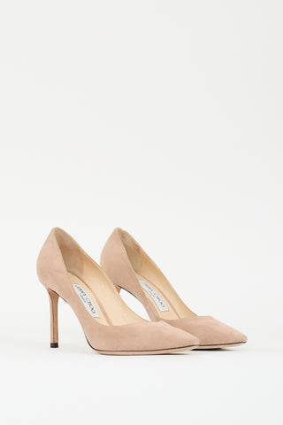 Jimmy Choo Beige Suede Romy 85 Pump