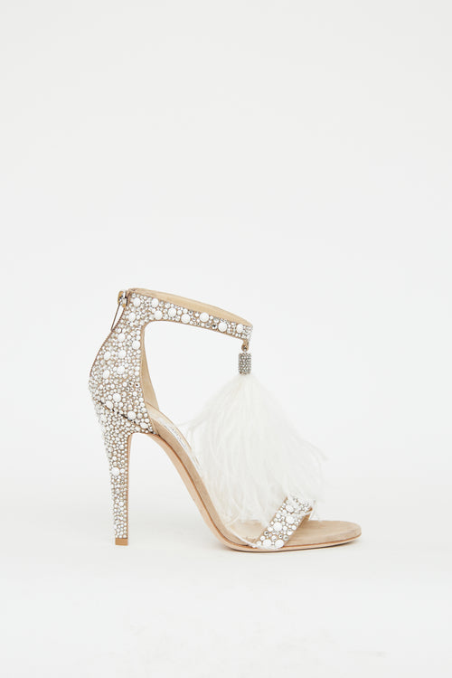 Jimmy Choo Beige Embellished Feather Viola Pump