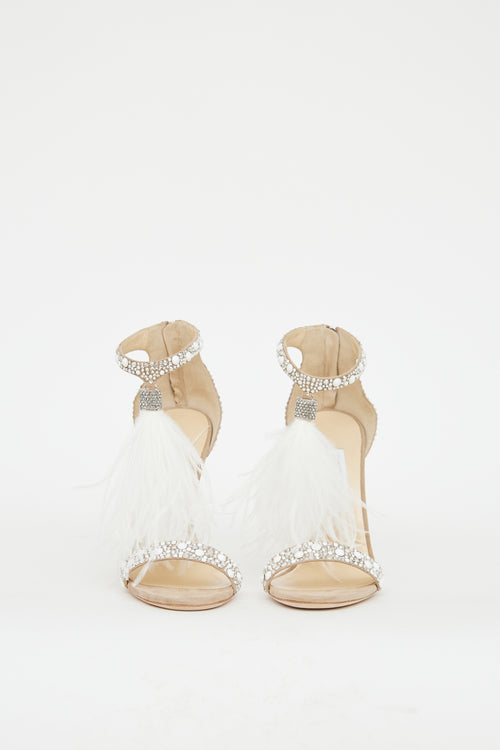 Jimmy Choo Beige Embellished Feather Viola Pump