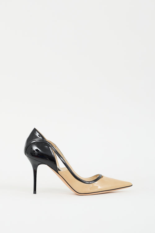 Jimmy Choo Beige 
Black Patent Leather Pump