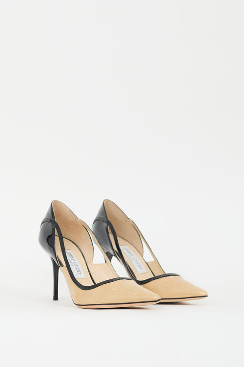 Jimmy Choo Beige 
Black Patent Leather Pump