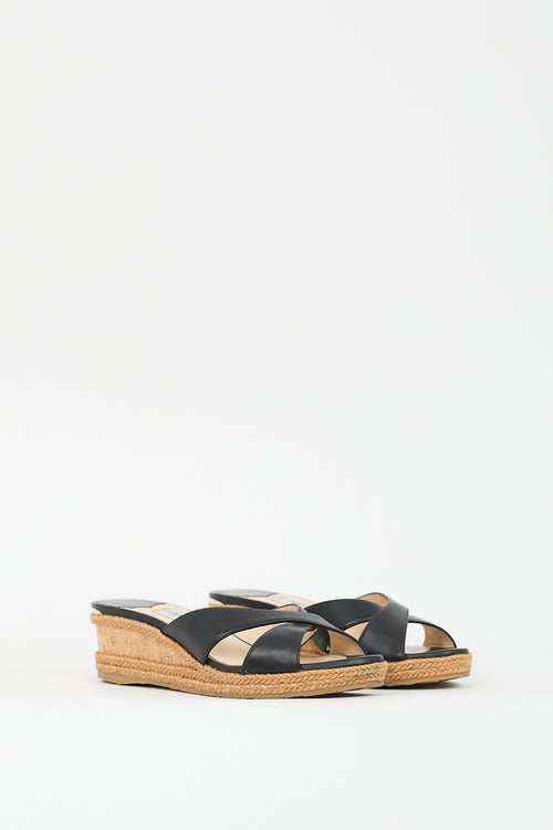 Jimmy Choo Black 
Brown Leather Almer 50 Wedge Sandal