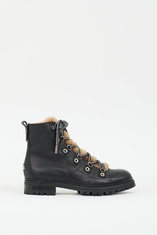 Jimmy Choo Black 
Brown Leather Shearling Combat Boot