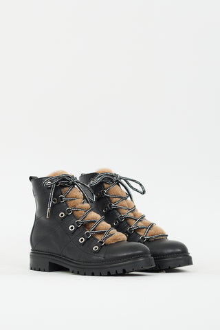 Jimmy Choo Black 
Brown Leather Shearling Combat Boot