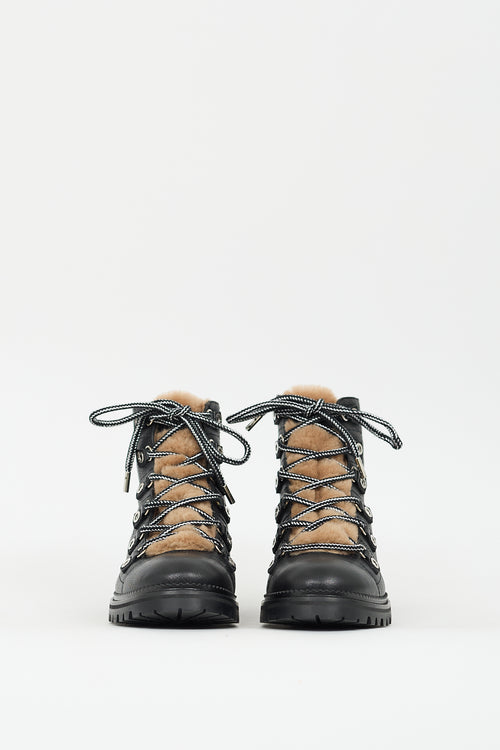 Jimmy Choo Black 
Brown Leather Shearling Combat Boot