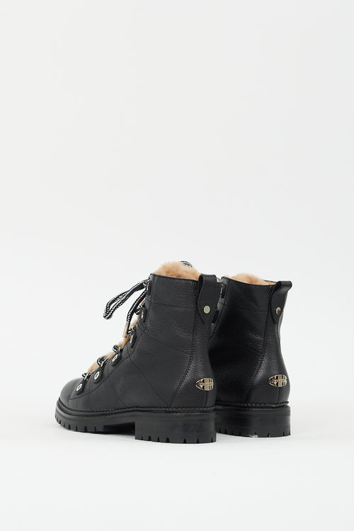 Jimmy Choo Black 
Brown Leather Shearling Combat Boot