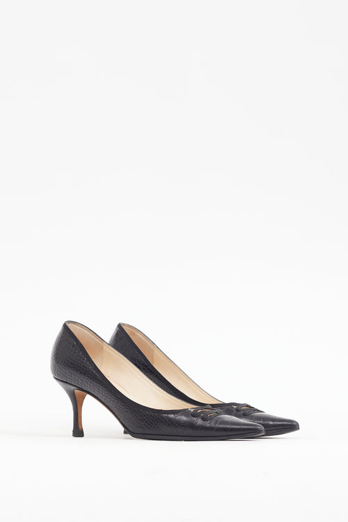 Jimmy Choo Black Embossed Leather Latticed Pump