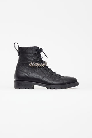 Jimmy Choo Black Leather 
Crystal Cruz Boot