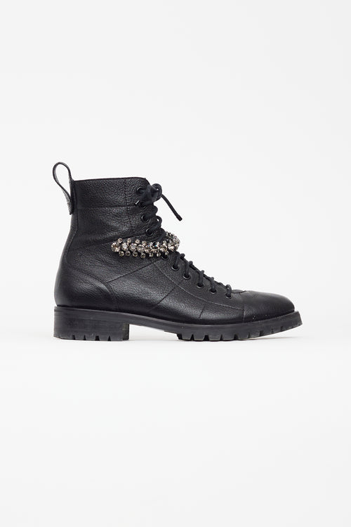 Jimmy Choo Black Leather 
Crystal Cruz Boot