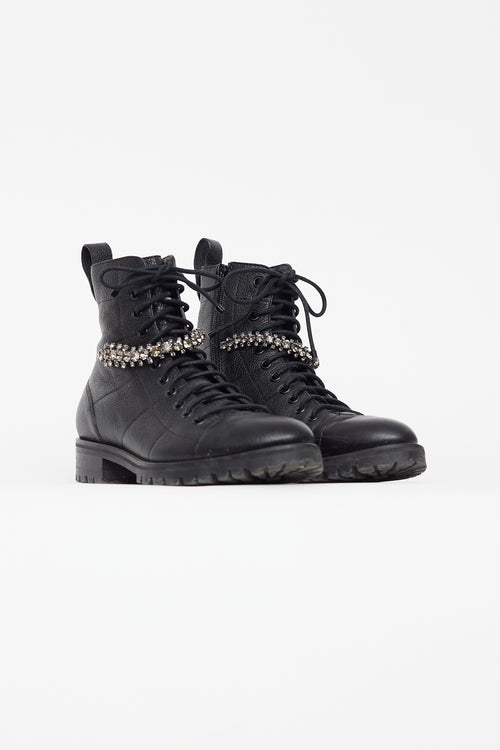 Jimmy Choo Black Leather 
Crystal Cruz Boot