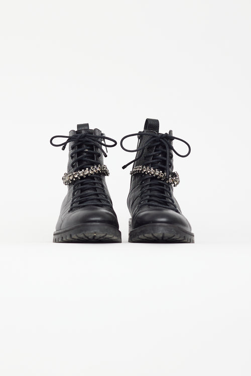 Jimmy Choo Black Leather 
Crystal Cruz Boot