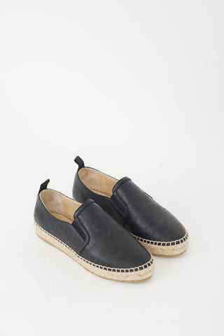 Jimmy Choo Black Leather Logo Lichi Espadrille Flat