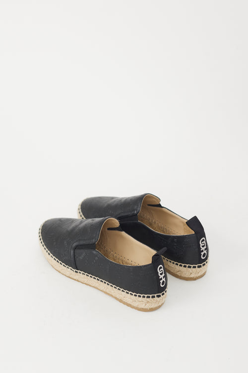 Jimmy Choo Black Leather Logo Lichi Espadrille Flat