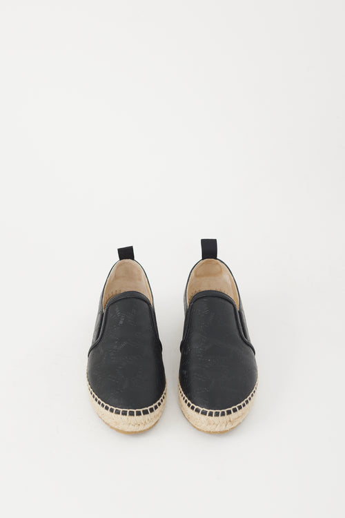 Jimmy Choo Black Leather Logo Lichi Espadrille Flat