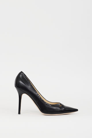 Jimmy Choo Black Leather Pointed Cutout Heel