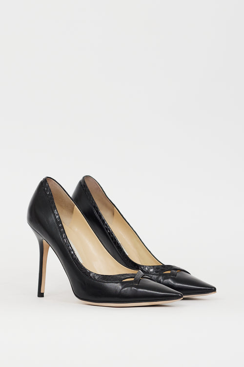 Jimmy Choo Black Leather Pointed Cutout Heel