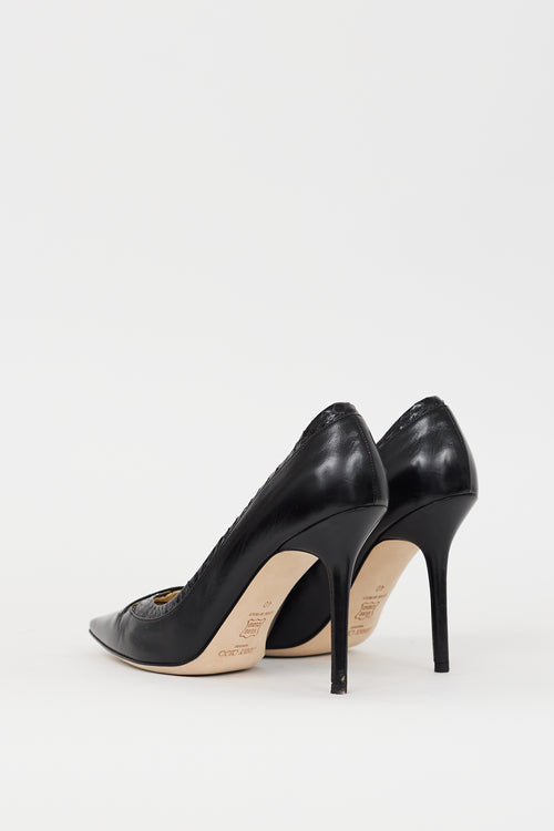 Jimmy Choo Black Leather Pointed Cutout Heel