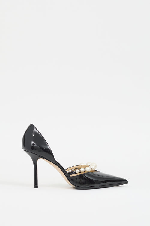 Jimmy Choo Black Patent Leather 
Pearl Aurelie Heel