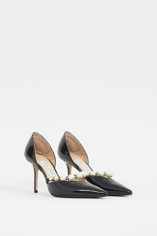 Jimmy Choo Black Patent Leather 
Pearl Aurelie Heel