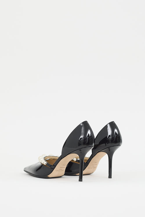 Jimmy Choo Black Patent Leather 
Pearl Aurelie Heel