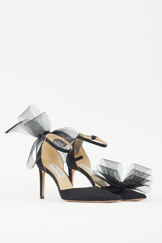 Jimmy Choo Black Satin Averly 100 Bow Heel