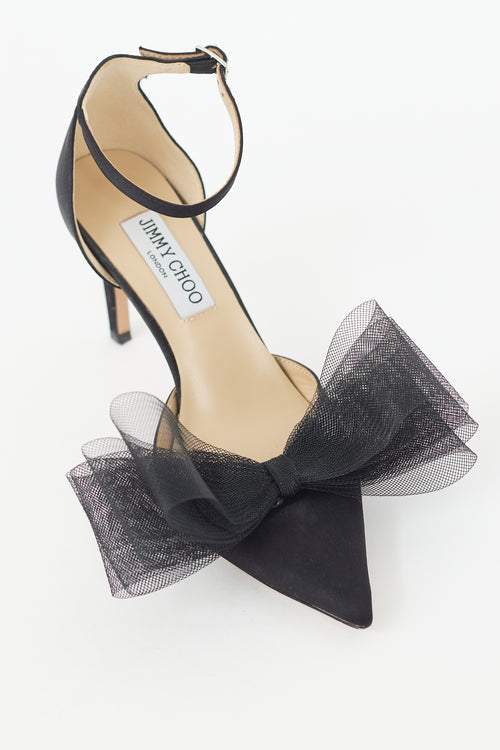 Jimmy Choo Black Satin Averly 100 Bow Heel