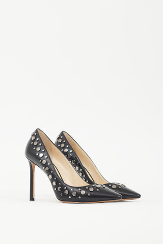 Jimmy Choo Black 
Silver Leather Rommy 100 Studded Heel