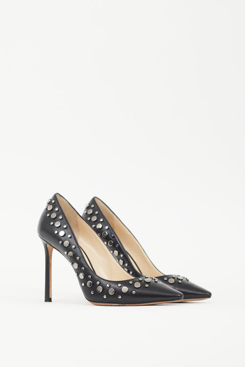 Jimmy Choo Black 
Silver Leather Rommy 100 Studded Heel