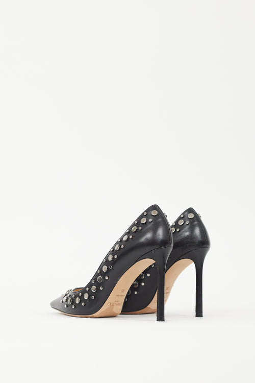 Jimmy Choo Black 
Silver Leather Rommy 100 Studded Heel