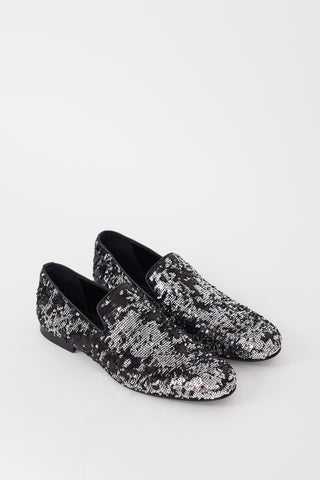 Jimmy Choo Black 
Silver Sequin Sloane Loafer