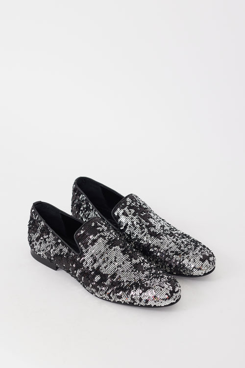 Jimmy Choo Black 
Silver Sequin Sloane Loafer